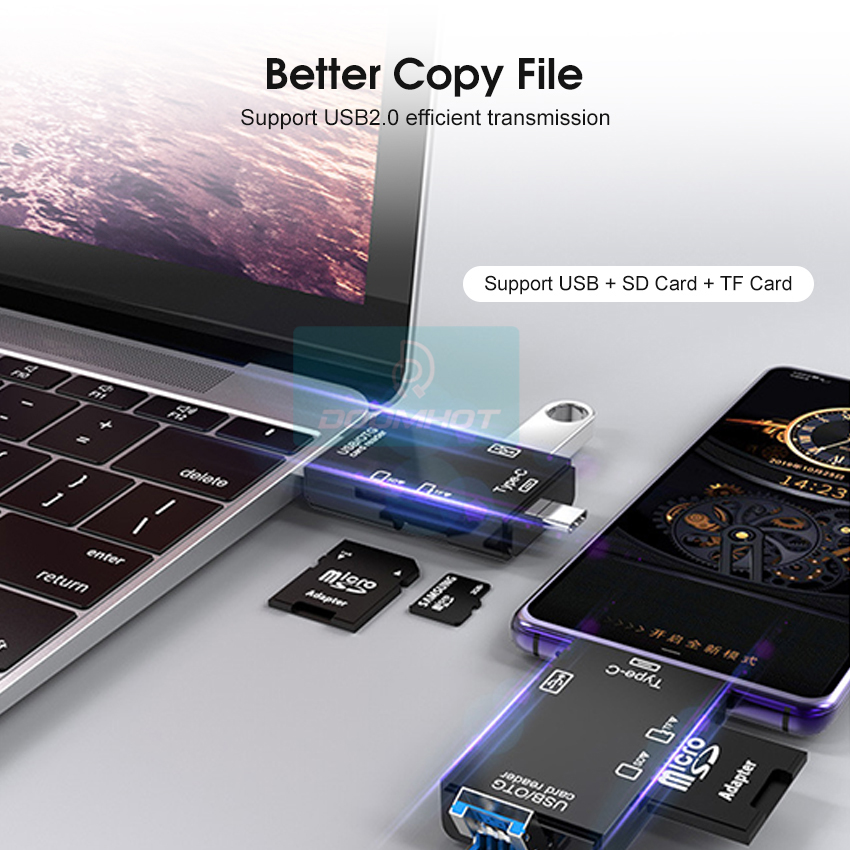 DoomHot Multifunctional 6-In-1 USB C Memory Card USB2.0 + Type-c + Micro + USB 3-In-1 Interface + TF / SD Card Reader 6-In-1 / 5-In-1 480mbps/s. 