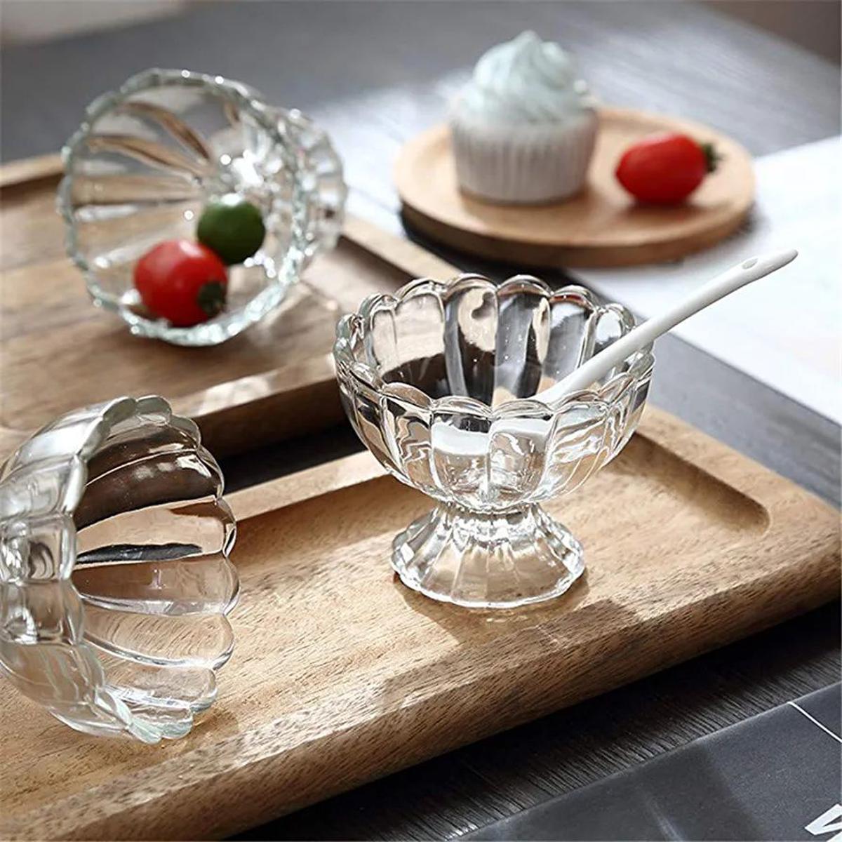 Crystal Clear Dessert Bowls Round Solid Glass Ice Cream Bowl Glass Ice Cream Bowls, Classic Salad Dessert Serving Bowls, Tableware Set of 6 120ml