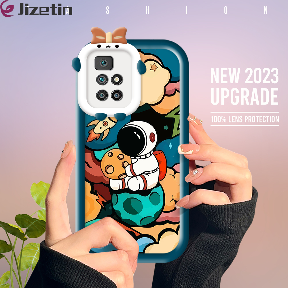 Jizetin for Redmi 10 Back Cover Artist Astronaut Square Camera Hole Shockproof Protection Soft Silicone Phone Case