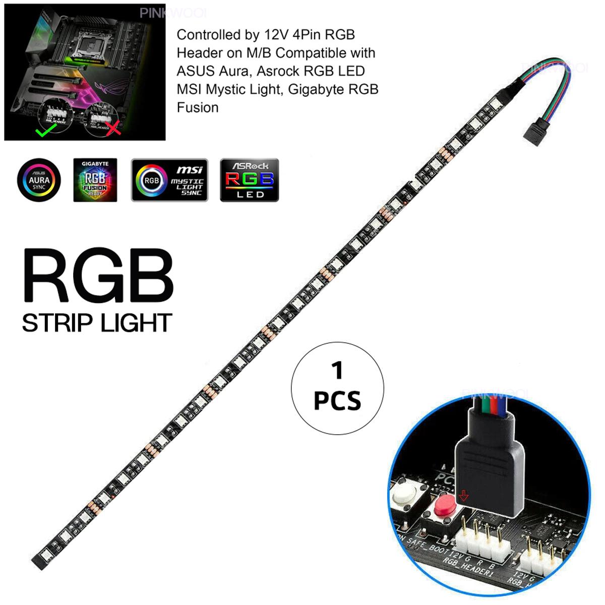 PC RGB Strip Computer RGB LED Strip(Black) Lights for PC Case for Motherboard with 12V 4Pin Header