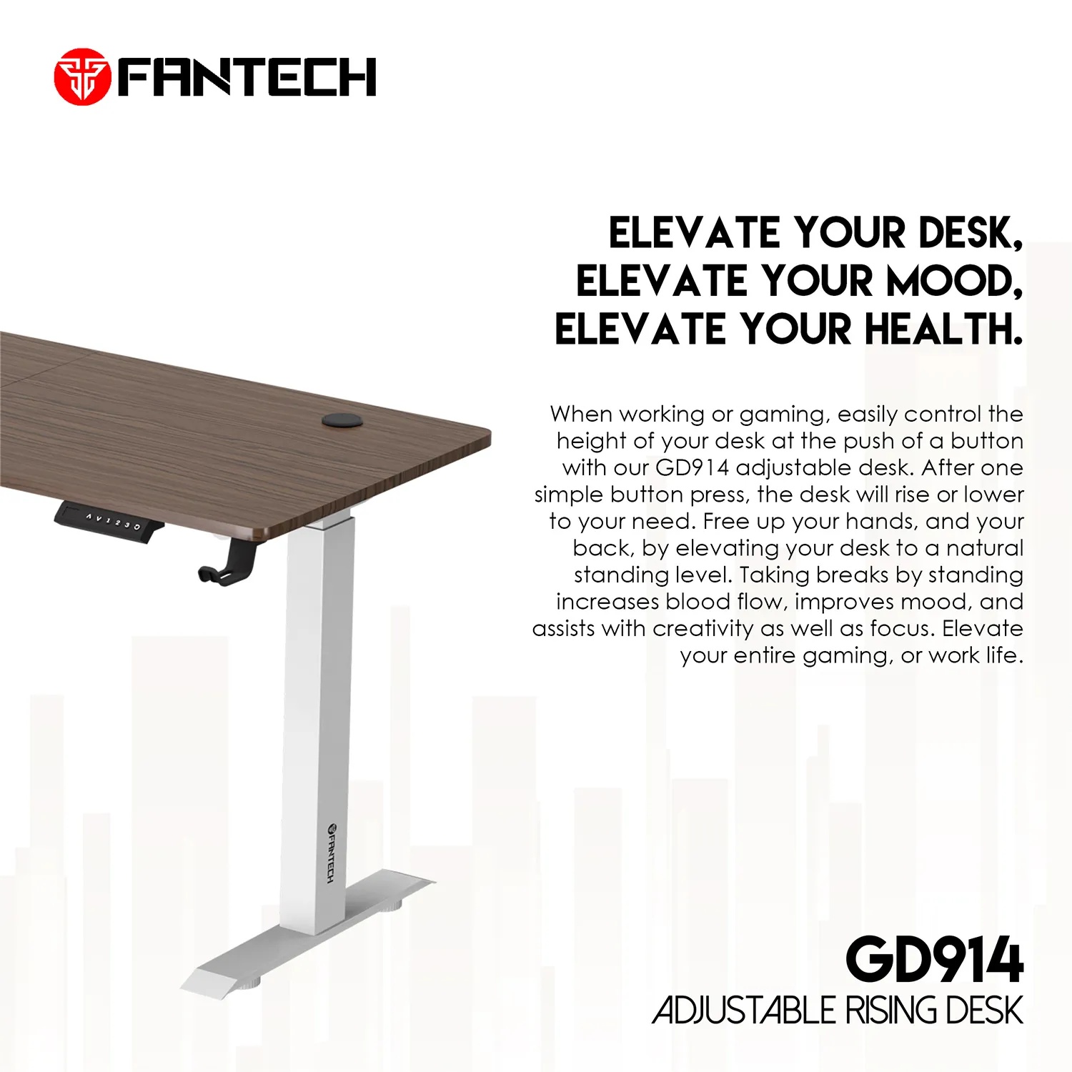 FANTECH GD914 ADJUSTABLE RISING DESK FULL AUTOMATIC MOTOR FUNCTION GAMING TABLE FOR OFFICE HOME. 