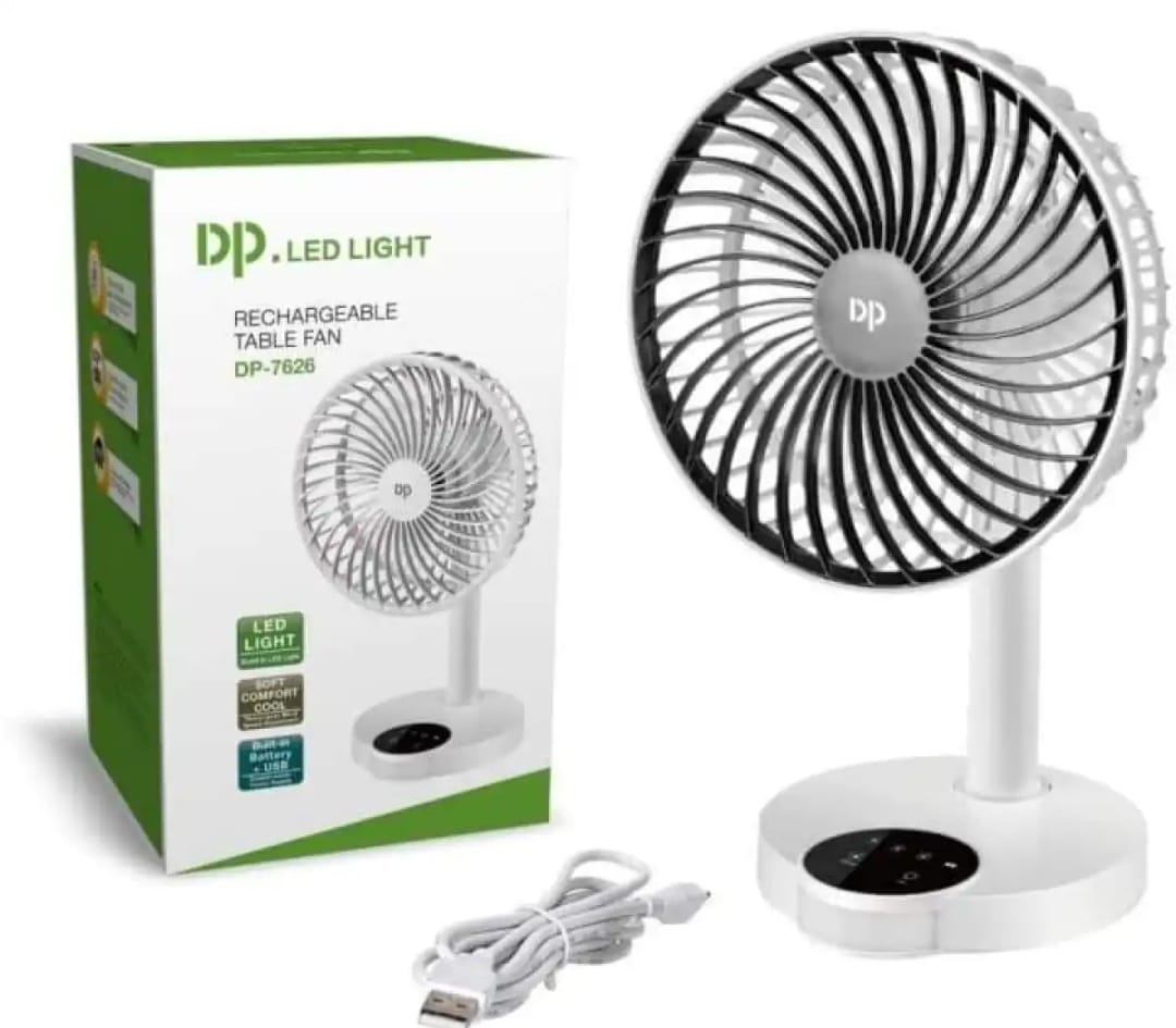 DP-7625 8 inches Rechargeable and Portable Mini Table Fan with Ultra High Speed 3 Blade
