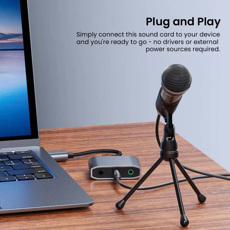 USB to Audio Jack Sound Card Adapter with Dual TRS 3-Pole 3.5mm Headphone and Microphone USB to Aux 3.5mm External Audio Convert. 