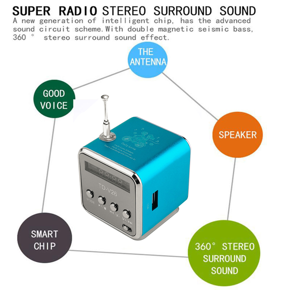 TD-V26 Portable Mini Speaker with LED Display Screen Bluetooth 5.0 FM Radio Receiver Function Laptop MP3 Player Soundbar TF Card. 