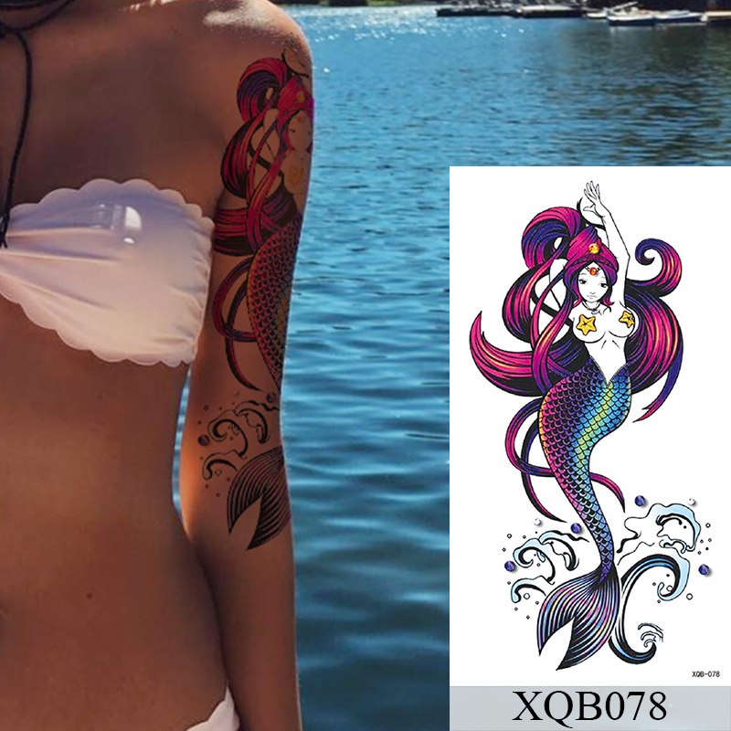 Waterproof Temporary Tattoo Sticker Old School Mermaid Flash Rose Tattoos Body Art Arm Tatoo Women Men. 