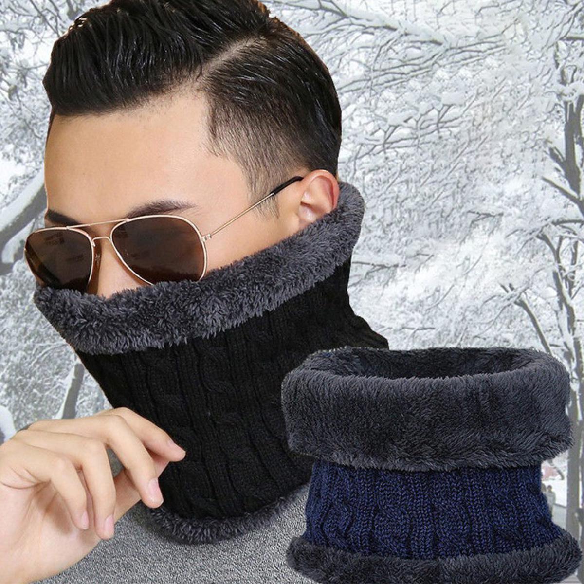 Winter Scarf For Men Fleece Ring Bandana Knitted Warm Solid
