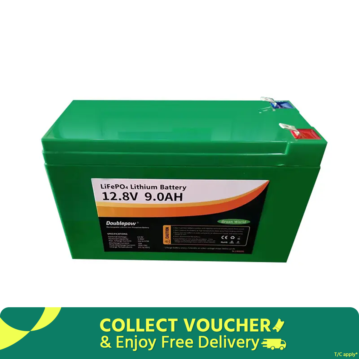 Doublepow 12.8V-9Ah 4S Lithium Iron Phosphate (LiFePO4) Battery Cell 2000 Cycles for DC Solar Fan & Computer UPS (600VA max) - 1 Piece