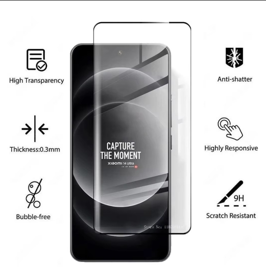 Tempered Glass For Redmi Note 14 Pro Plus 5G Camera Lens Protector and Full Coverage Screen Protector. 