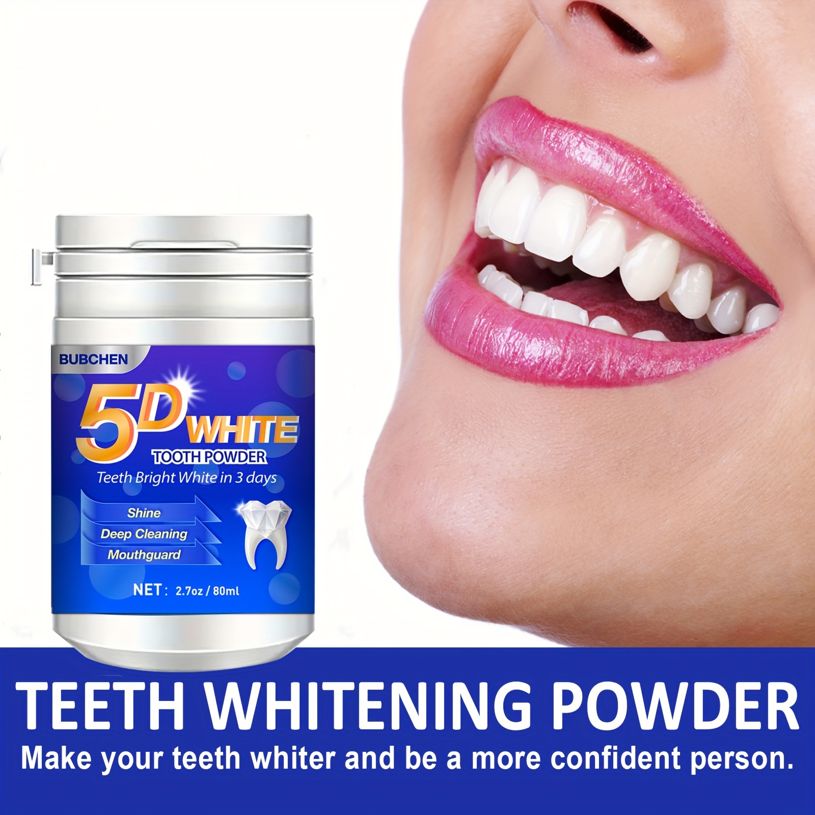 5D White Tooth Powder - Deep Cleaning Formula for Fresh Breath and Oral Hygiene - Gentle, Effective, and Ideal Gift for Women and Men. 