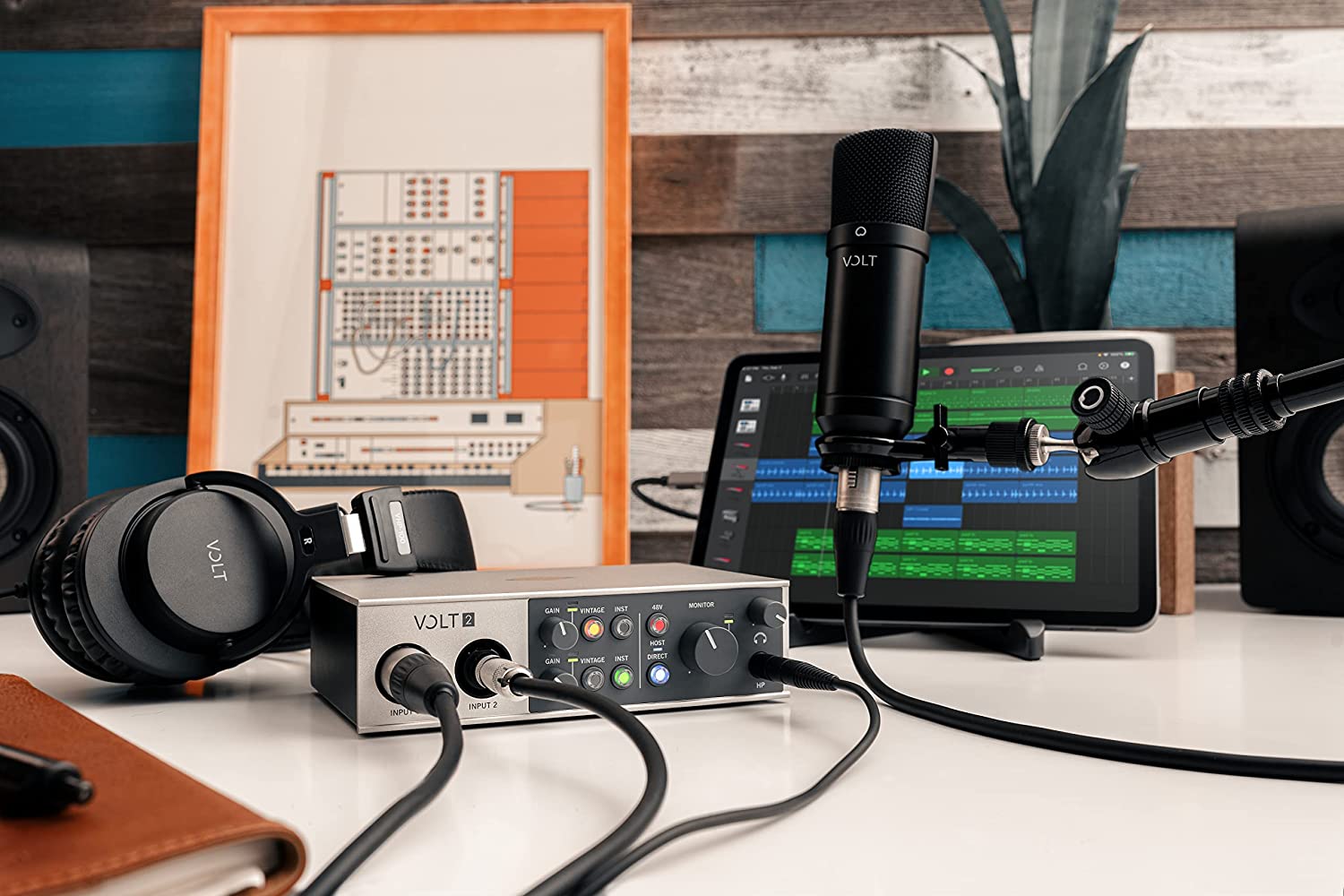 Universal Audio Volt 2 Studio Pack for recording, podcasting, and streaming with USB Interface, Mic, Headphones, essential audio software. 
