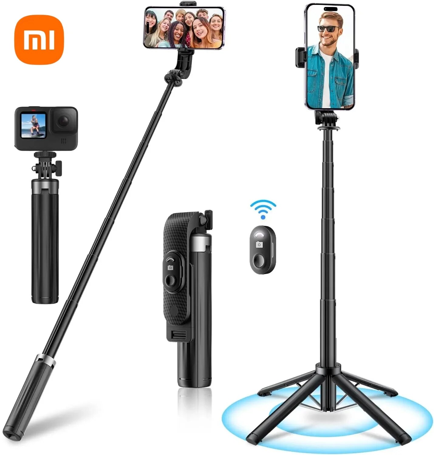 Xiaomi Selfie Stick Phone Tripod 40 Extendable Rechargeable Bluetooth Control with 1/4 Inch Screw for Android IPhone Smartphone