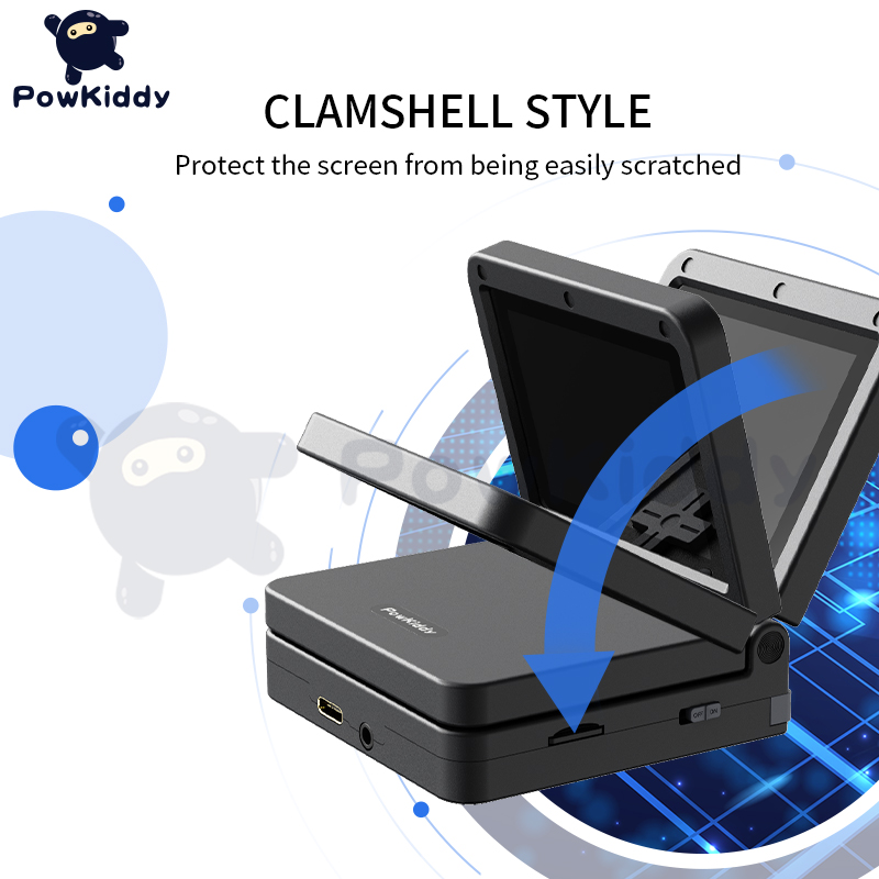 POWKIDDY v90 Black Version 3-Inch IPS Screen Flip Handheld Console Open System Game Console 16 s PS1 Children's gifts. 