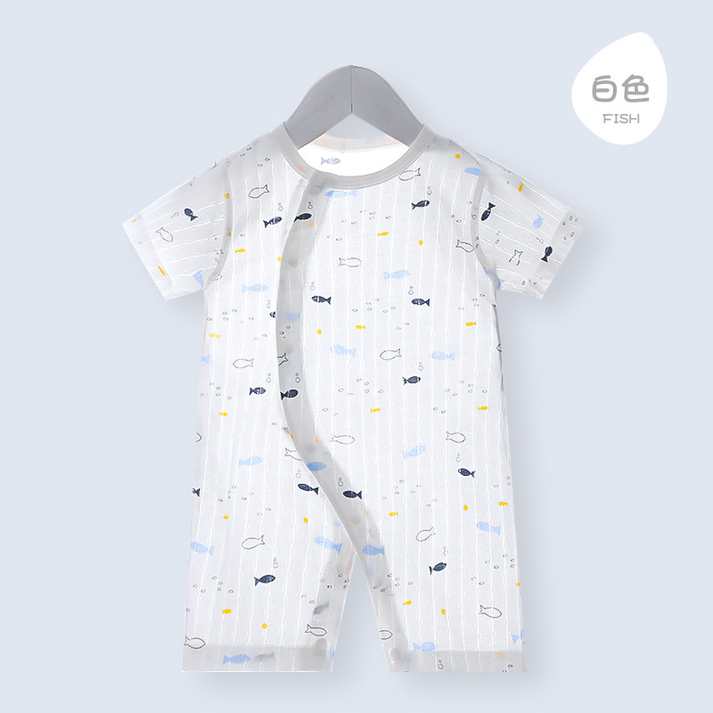 Baby jumpsuit summer thin section newborn female short-sleeved baby boy crawling suit newborn side-opening summer pure cotton romper
