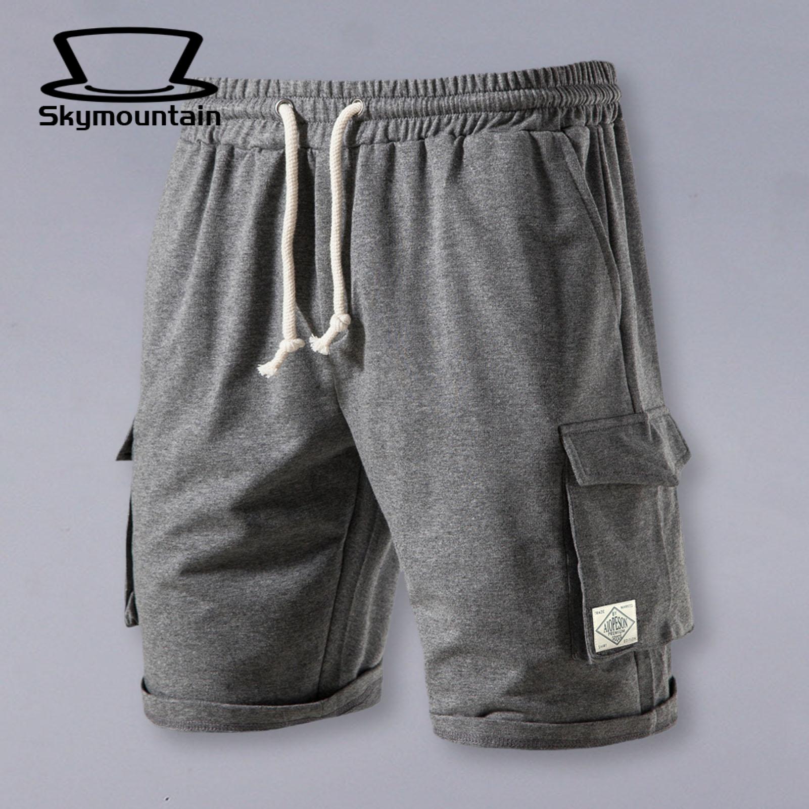Men Elastic Waist Shorts Men's Summer Casual Shorts with Elastic Waistband Multiple Pockets Comfortable Wide Leg Sport Shorts for Active Lifestyle Solid Color Activewear for Men Casual Elastic for Men. 