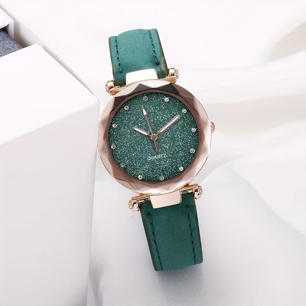 Casual Round Pointer Quartz Watch Starry Dial Analog Party Dress Watch, Gift For Mother's Day Valentine's Day. 
