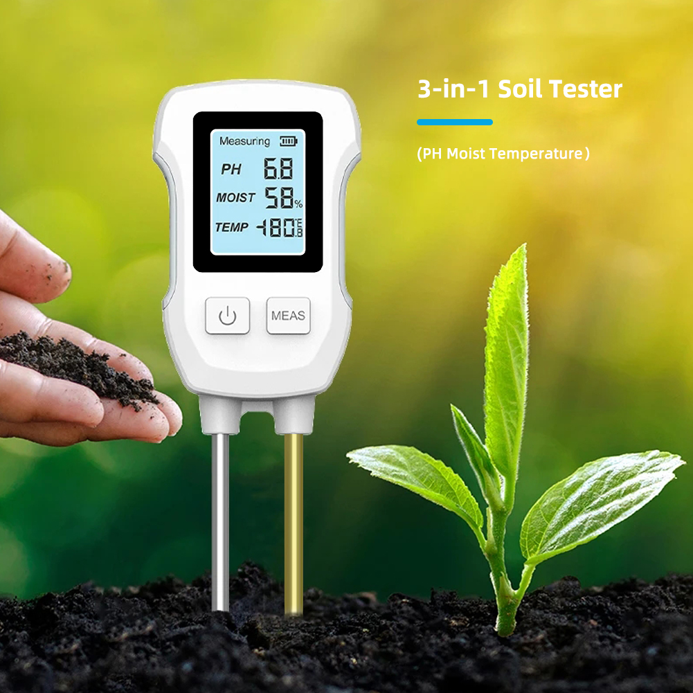 YIERYI Soil pH Meter, 3-in-1 Digital Soil pH/Soil Moisture/Temperature Meter Double Probe High-Precision Soil Tester with Backlight for Garden, Lawn, Vegetable Orchard. 