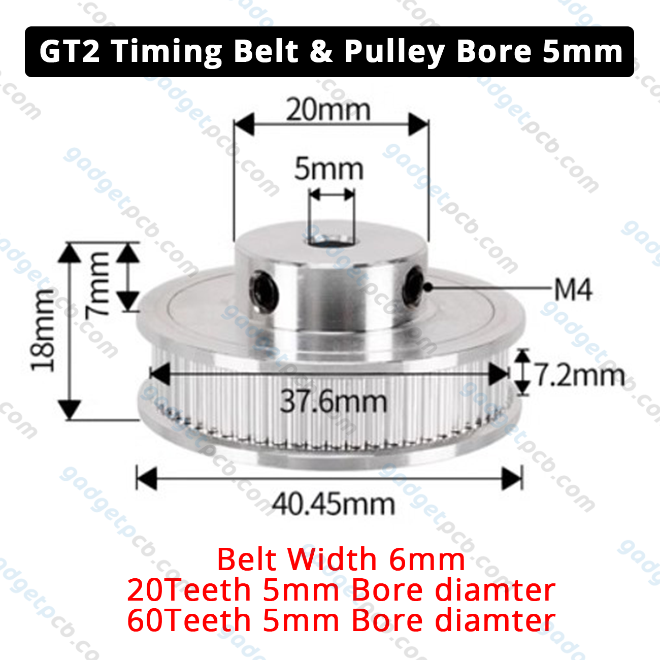 GT2 Timing Belt Pulley 60 Teeth 20 Tooth 5mm Bore Diameter  belt width 6mm GT2 Timing Pulley for 3D printer accessories. 