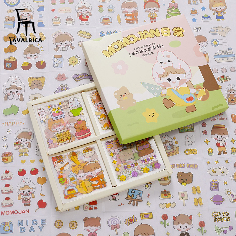 cute stickers 100 pcs, made of PET, waterproof and transparent water cup, pasted with decorative small pattern cartoon hand account material sticker, no need to cut, tear and use, 100 pieces, no repeated stickers, increase the small happiness of life. 