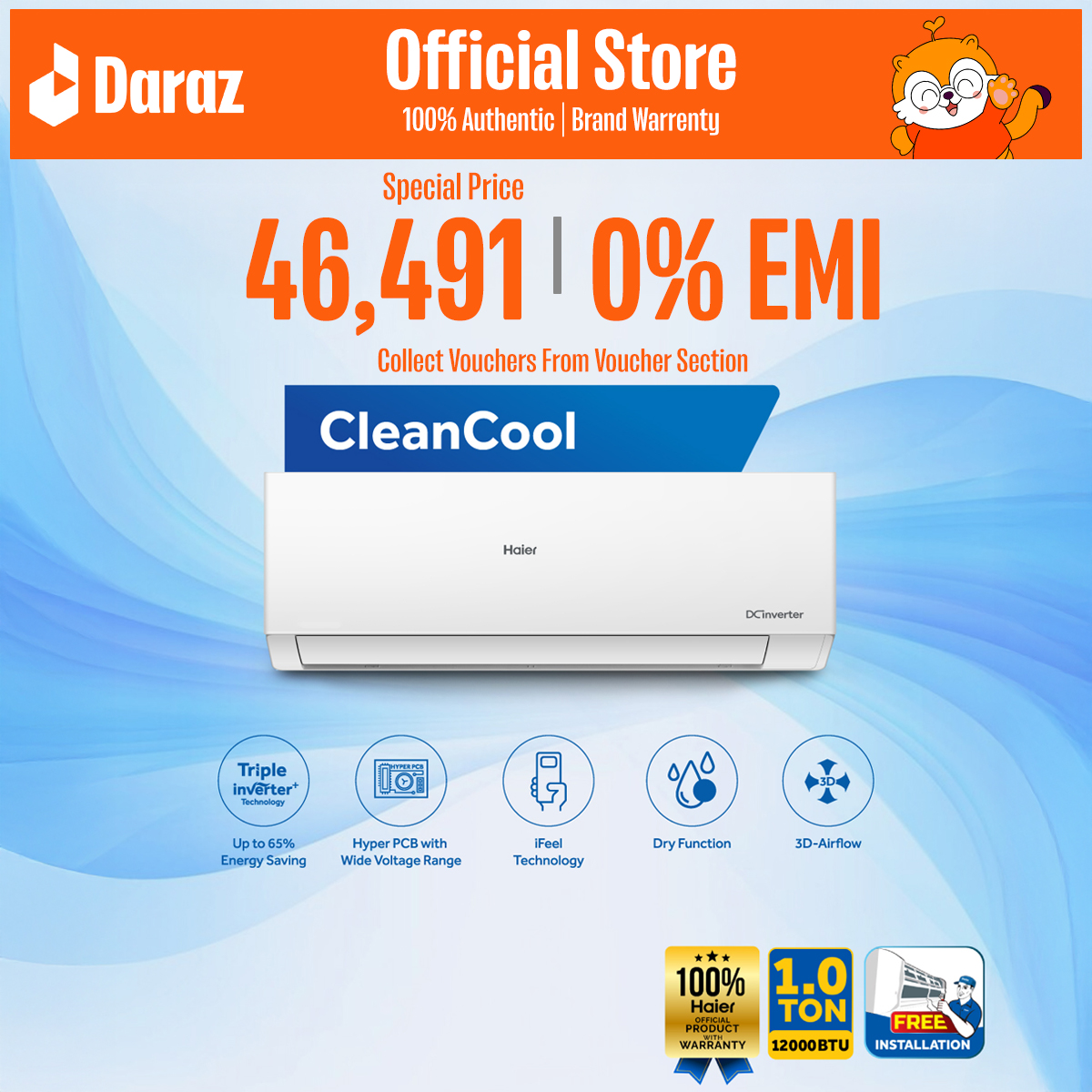 Haier CleanCool Inverter AC - 1 Ton [HSU-12CleanCool(INV)(Pro)]