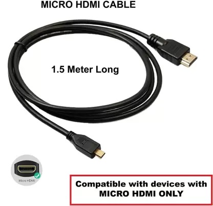 HDMI Cable 1.5m High Speed Micro HDMI to HDMI cable (NOT Micro-USB)  Compatible with HD TV, Projector, MONITOR, CAMERA, GO PRO, etc-Black. 