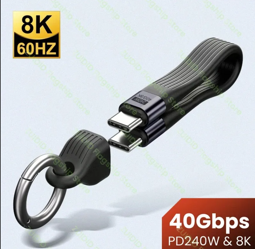 Keychain USB C Cable USB4 40Gbps FPC Data Cable PD240W 5A Thunderbolt 3 8K@60Hz. 