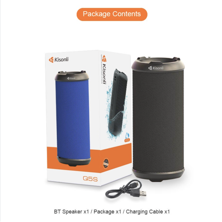 KISONLI Q5S Waterproof Bluetooth Speaker Portable Dual Bass Support FM Radio, TF, AUX. 