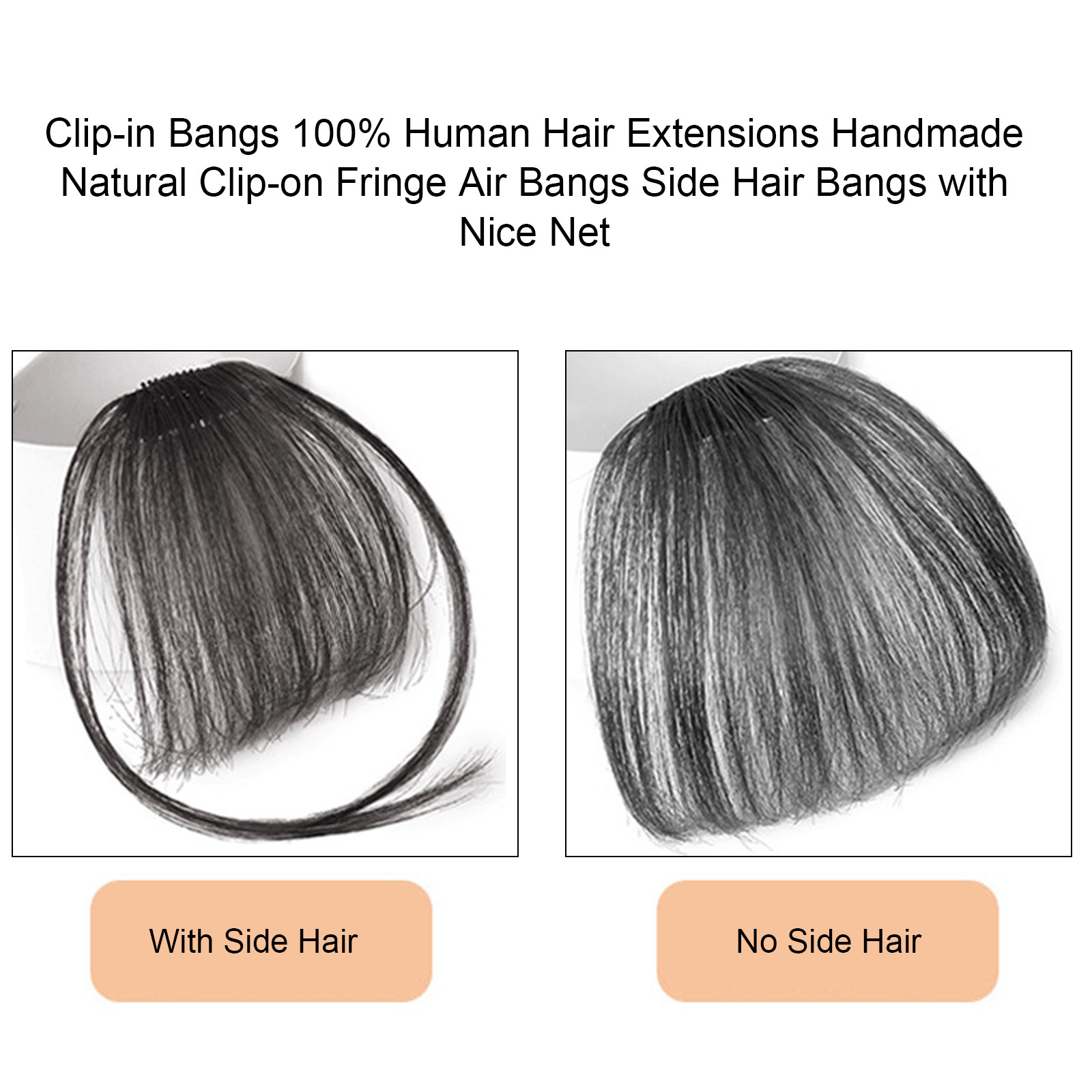 【The Edge of Beauty】NYT clip-in bangs 100% human hair extensions natural clip-on fringe air bangs side hair bangs with nice Net handmade natural flat neat bangs with temples for one. 