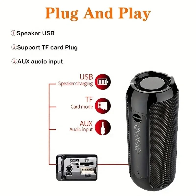 TG117 Portable Bluetooth Speaker Outdoor Wireless Woofer Free Call /FM/TF Card/USB Flash Drive Connect Mobile Phone/Tablet/TV. 