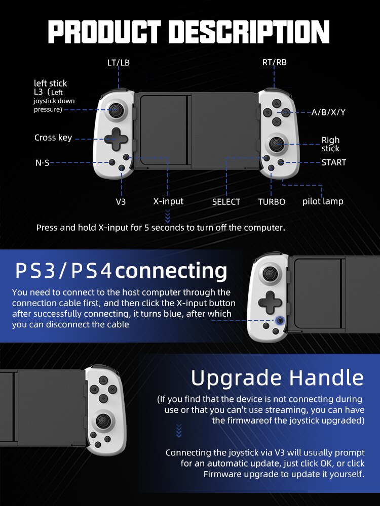 IOSdroid/Applicable to An six-axis gyroscope, mobile joystick PS4 game controller supports VILCORN streaming game controller with. 