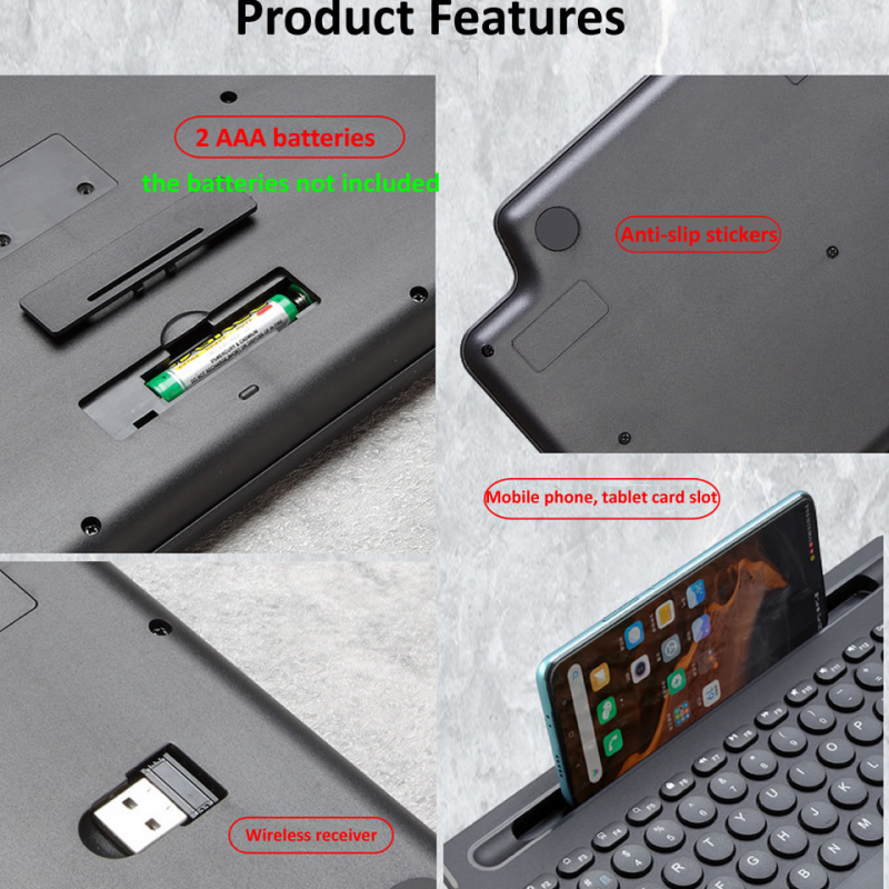 2.4G Wireless Bluetooth Keyboard with Number Touchpad Mouse Card Slot Numeric Keypad for Android IOS Desktop Laptop PC TV Box. 