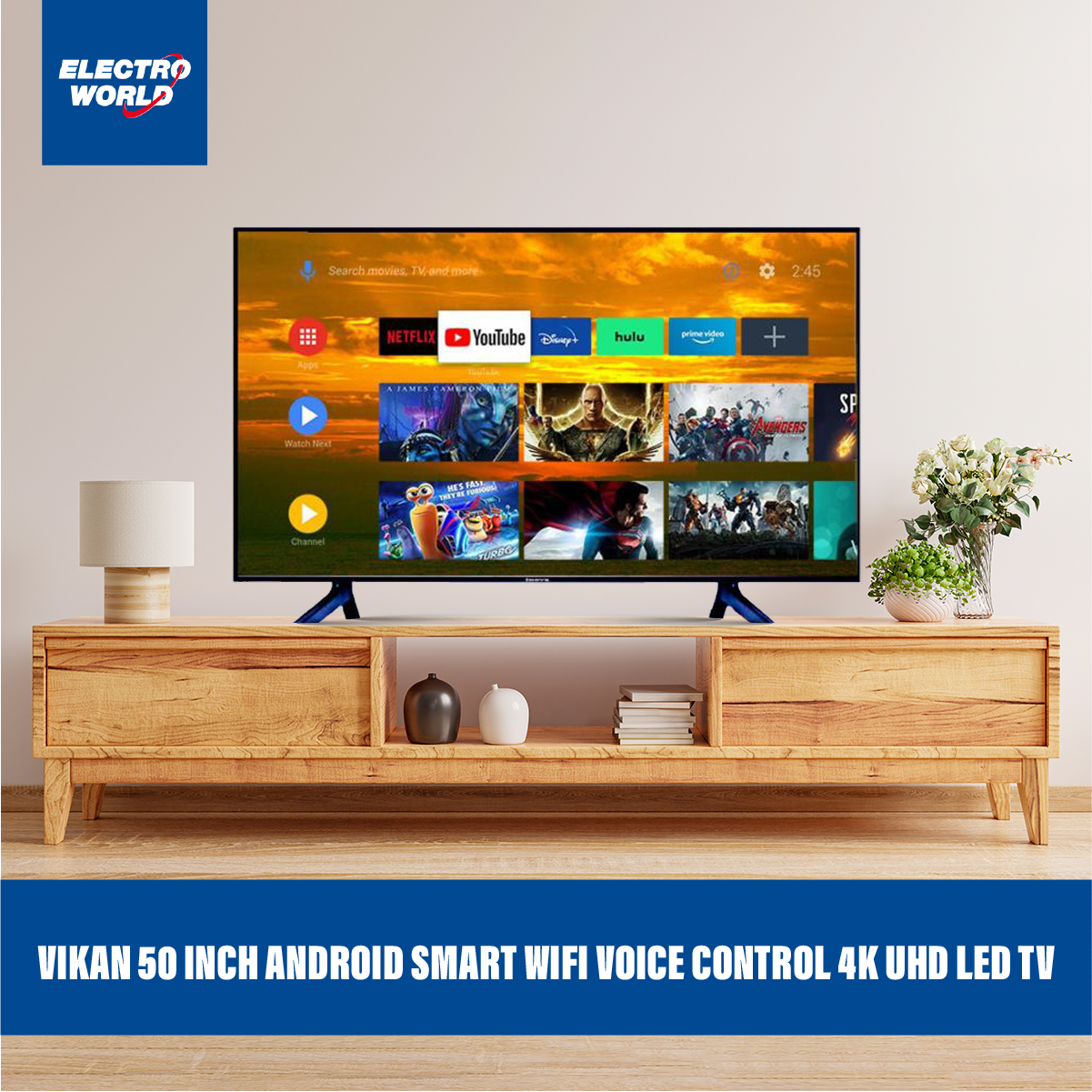 Vikan 50 Inch Android Smart WiFi Voice Control 4k UHD Led Tv Ram 2 gb Rom 16 gb