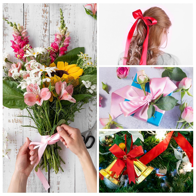 Red Ribbon 1 1/2Inch, 25 Yards Satin Craft Ribbon, Single Face Polyester Silk Hair Ribbon, Fabric Ribbon for Bouquets. 