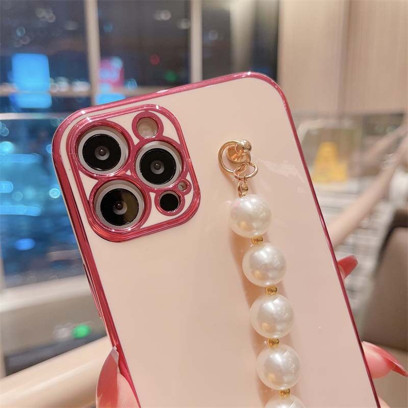 For VIVO Y16 Case Transparent Plating Electroplating Shiny Cases + Pearl Bracelet for VIVOY16 Cover Casing. 