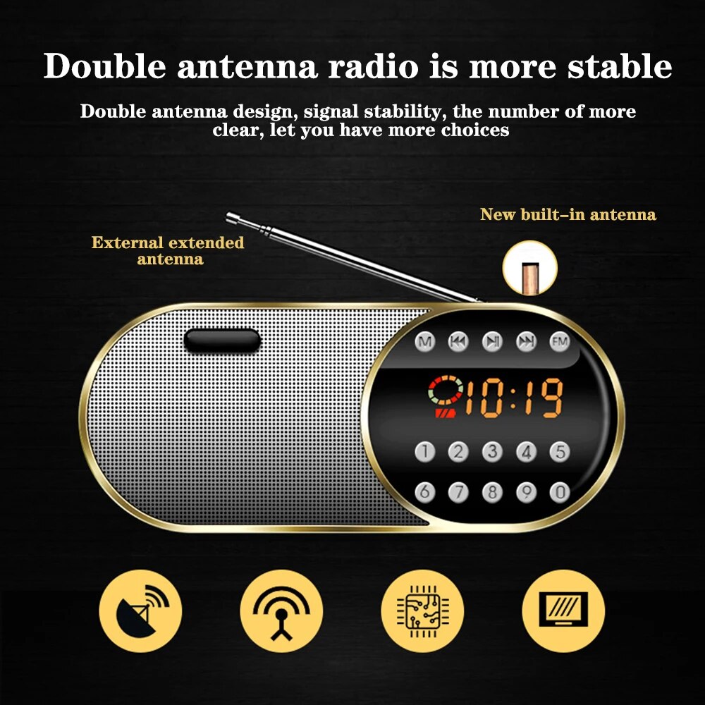 Portable Mini FM Radio Wireless Bluetooth 5.0 Speakers TF||USB||LED Flashling Function Support 3.5mm Earphone MP3 Player. 
