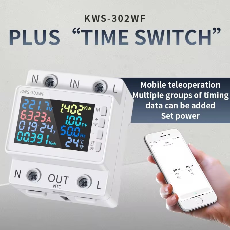 Tuya WiFi 8in1 Power Meter 2P AC Energy Meter APP Control 170-270V/63A Voltage and Current Meter Electricity Meter Smart Life. 