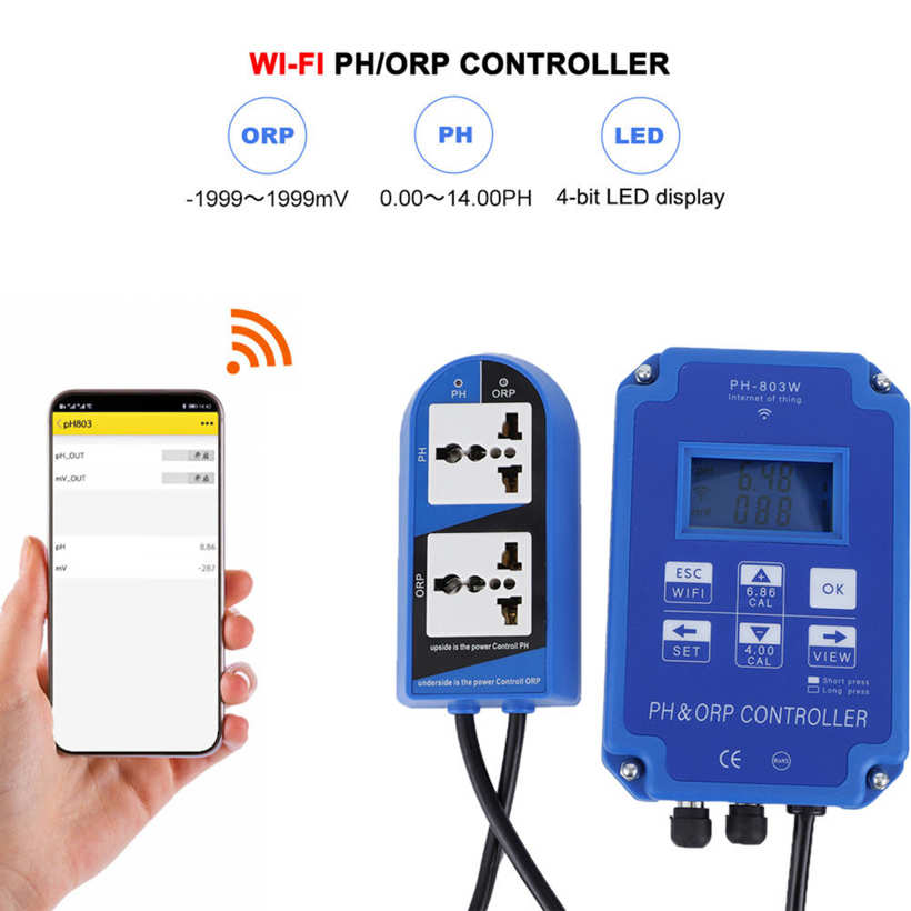 PH Meter PH‑803W WIFI ORP/PH Controller Online Water Quality Monitor EU Plug AC230V±10% 50/60Hz. 