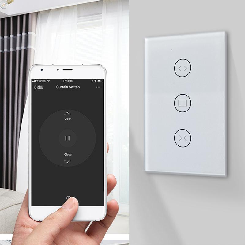 WiFi Curtain Switch EU Glass Panel Wireless touch switch, voice control by Alexa & Google For Smart Home Electric curtain Motor. 