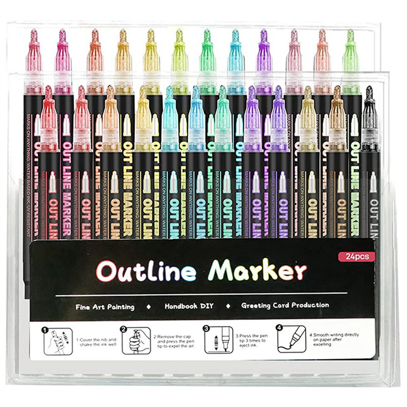 24 Colors Outline Metallic Markers, Acrylic Paint Marker