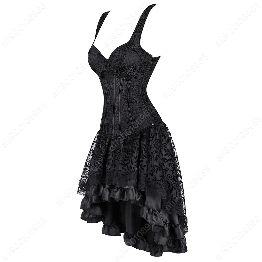Gothic Corset Dress Women Black Corset with Straps Lace Skirt Burlesque Costume Steampunk Corset Top XS-7XL Plus Size. 
