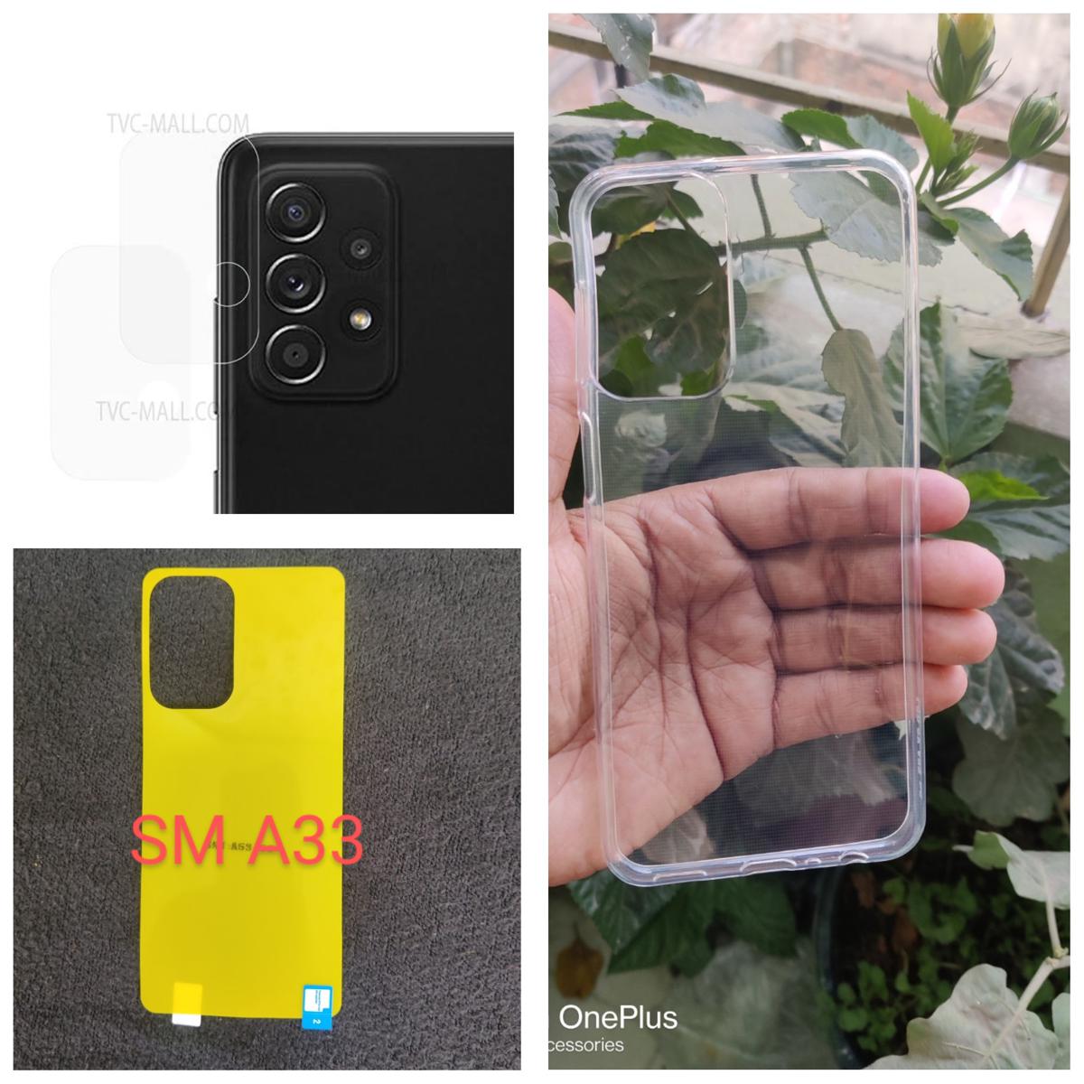 for samsung galaxy a33 (3-in-1) commbo pack transparent back cover +back poly+camera lens protector)