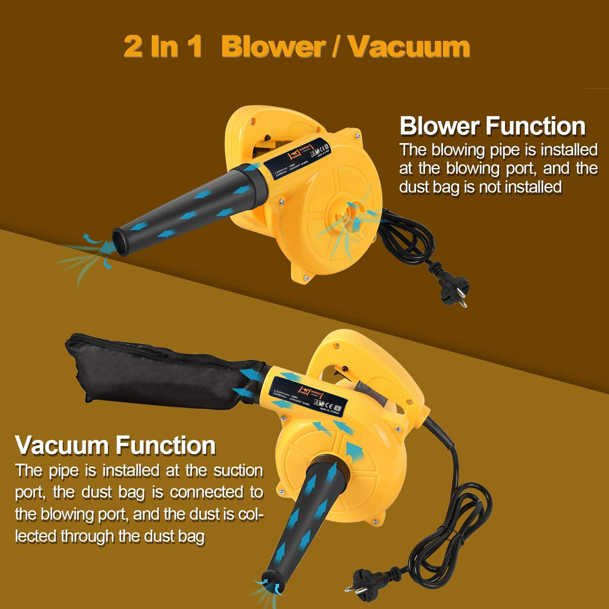 Air Blower Vacuum Cleaner 2 in 1 Dust Blowing And Collecting Machine For Instant Cleaning Different Places of House, Home Appliance, Motherboards, Computer Case, Power Supply, Pet & Car Clinging. 