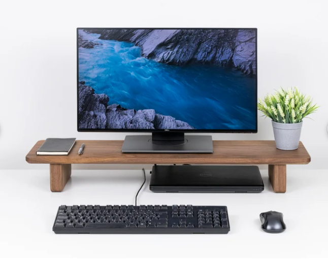 Monitor Riser, Dual Monitor Stand, Desk Shelf in Black Oak, Monitor Riser for Desk Organization, Dual Monitor Desk Stand for Computer Monitors, Home Office and Desk Decor HWD 6x36x10". 