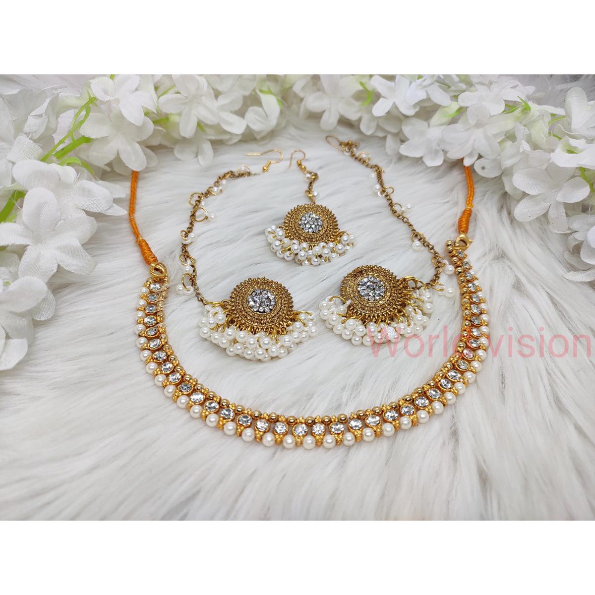 Elegant Tikli Tana Kaner Necklace Set for Women Traditional Bridal Golar Set with Matching Accessories. 