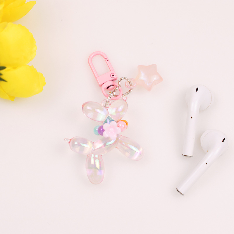 New color plated balloon dog keychain cute cartoon poodle mobile phone airpods student school bag charm female