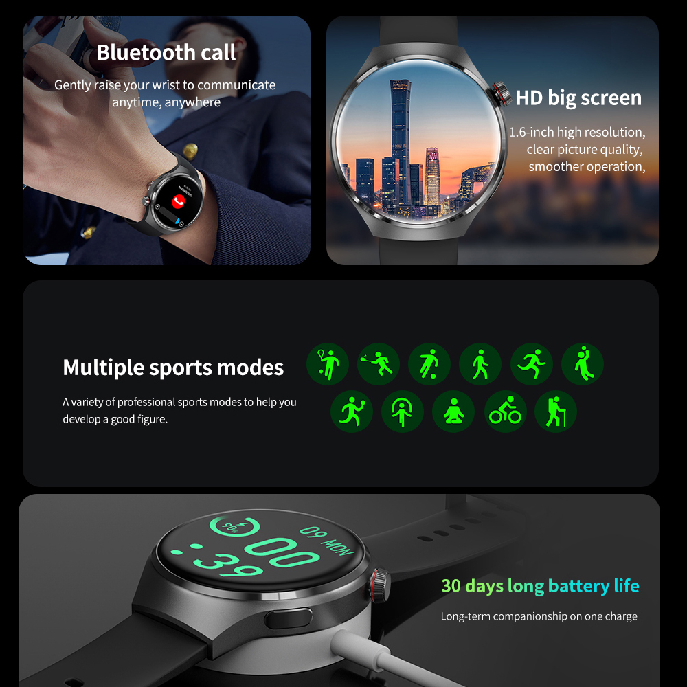 GT4 PRO Smart Watch Men Watch 4 Pro HD Color Screen Bluetooth Call Heart rate Blood Pressure Smartwatch 2024 New For Android IOS. 