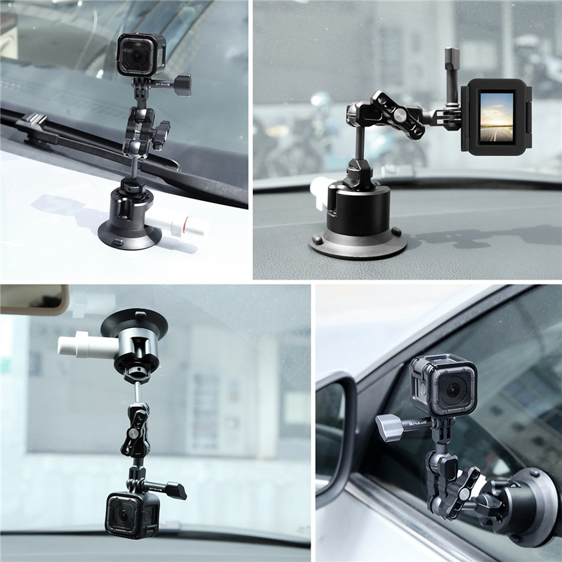 PULUZ Car Suction Cup Mount Action Camera Mount For GoPro Hero 11/10/9/8 Bracket 3Inch Dual Rotatable Ballheads. 