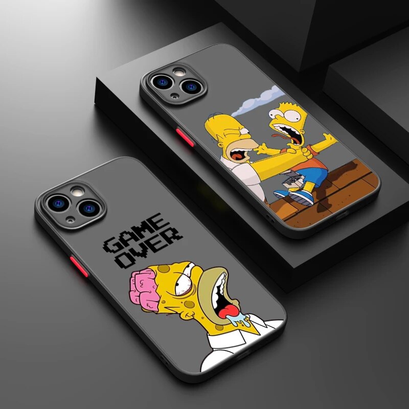 Funny Cartoon Simpsons Phone Case For iPhone 15 14 13 12 11 Pro Max mini XS Max XR X 8 Plus SE Frosted Translucent Cover