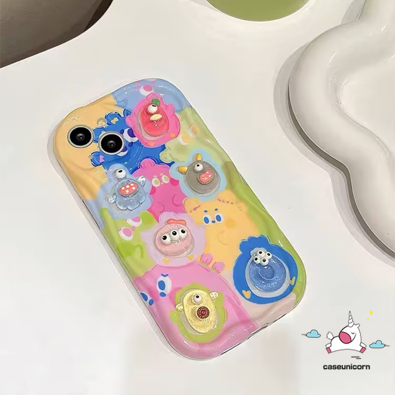Creative DIY Cute Cartoon Stereoscopic Little Monster Phone Case Compatible For Realme C35 C55 C11 C25 C25Y C21Y 9i 7i 5i 6i 5 5s C20 C31 C17 C20A C25s C12 C33 C30 C3 C15 C1 C21 3D Wavy Curved Edge Soft Cover. 