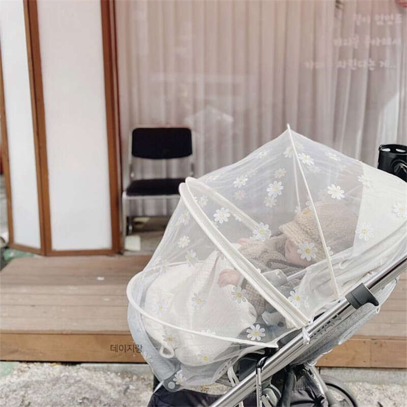 Korean Instagram net full daisy embroidered gauze curtain, mosquito and insect repellent cover, baby stroller tool