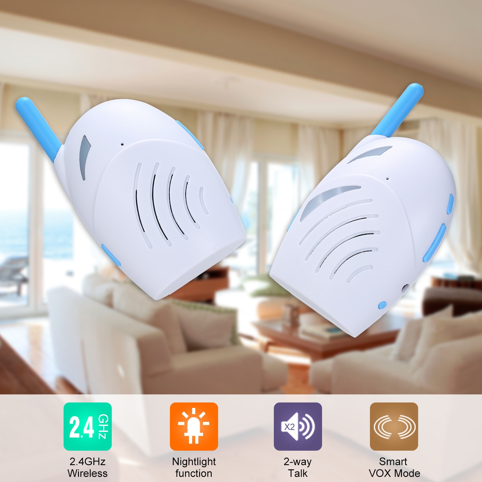Wireless Baby Monitor Portable 2.4GHz Digital Audio Two Way Talk Baby Cry Detector Baby Nanny Security Sensitive Transmission. 